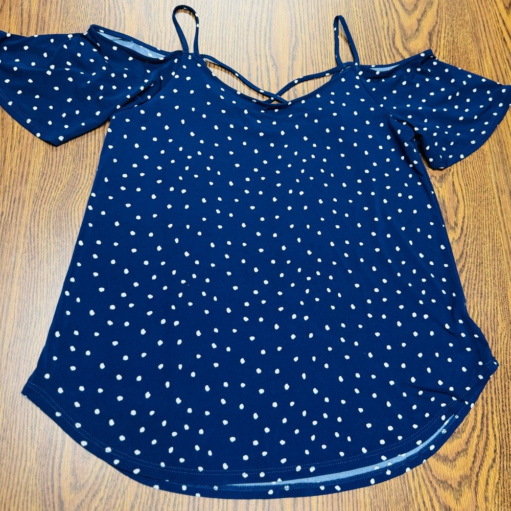 Kaileigh Navy and White Polka Dot Blouse
